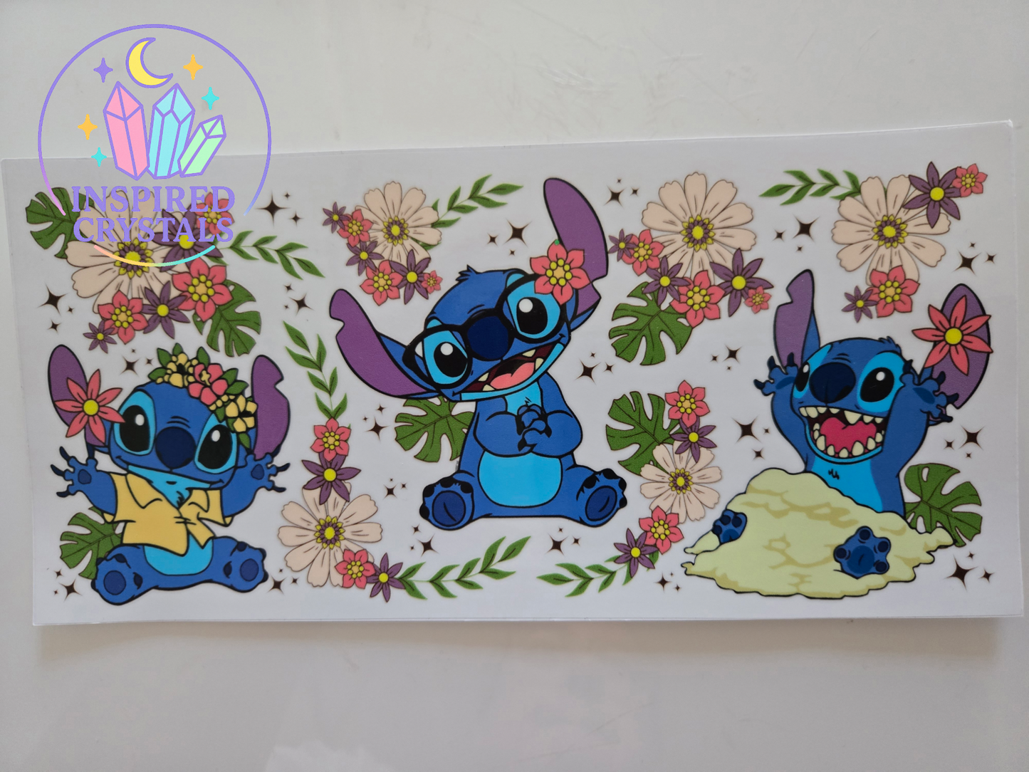 Flowers & cute blue character uvdtf wrap