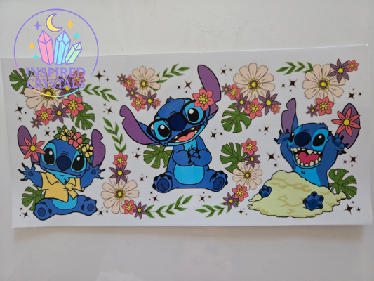 Flowers & cute blue character uvdtf wrap